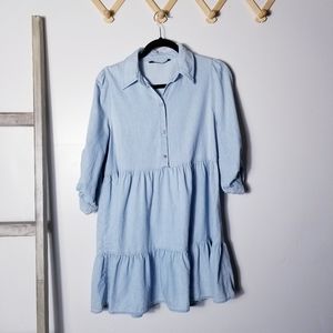 ZARA TIERED LIGHTWASHED JEAN BUTTON DOWN DRESS SIZE MEDIUM